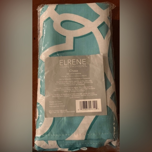 #H43 - Elrene Geometric Stain Resistant Indoor/Outdoor Napkins, Set of 8 (Aqua) - Picture 5 of 12